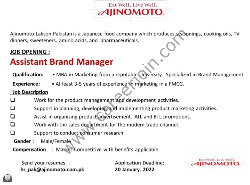 Ajinomoto Lakson Pakistan Jobs Assistant Brand Manager 01