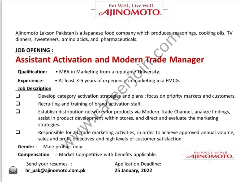Ajinomoto Lakson Pakistan Jobs Assistant Activation and Modern Trade Manager 01