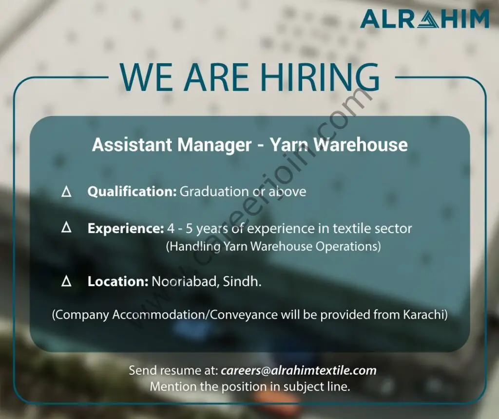 Al Rahim Textile Industries Ltd Jobs Assistant Manager Yarn Warehouse 01