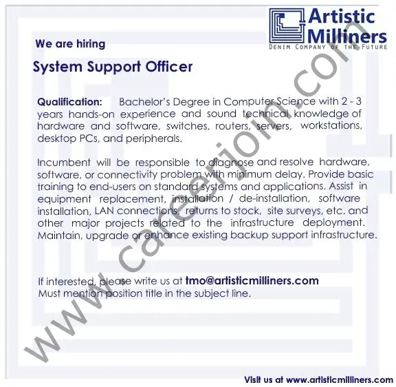 Artistic Milliners Pvt Ltd Jobs System Support Officer 01