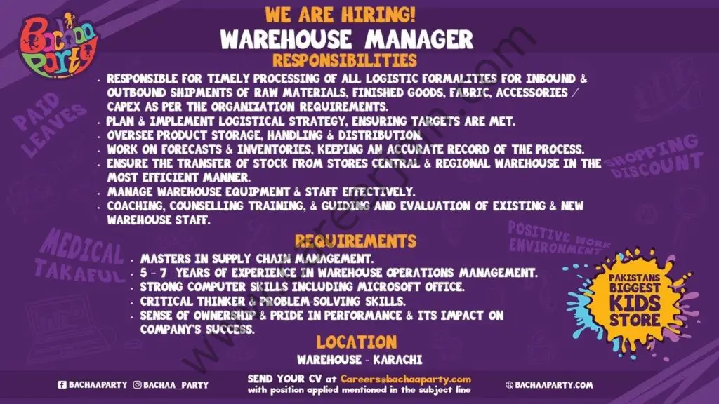 Bachaa Party Jobs Warehouse Manager 01