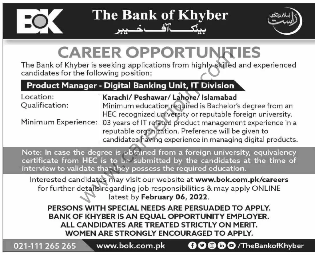 Bank of Khyber BOK Jobs 23 January 2022 Dawn