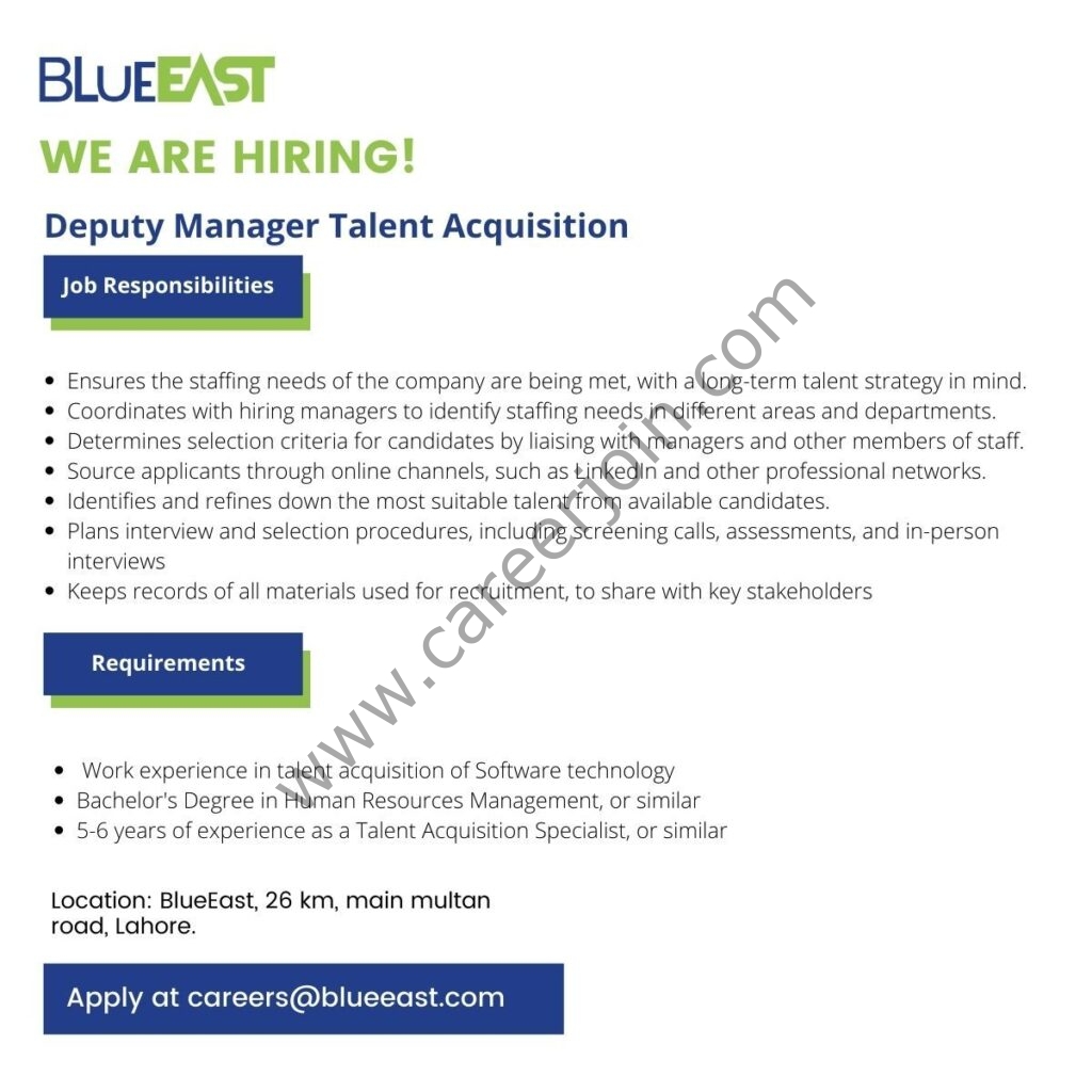 Blue East Pvt Ltd Jobs Deputy Manager Talent Acquisition 01