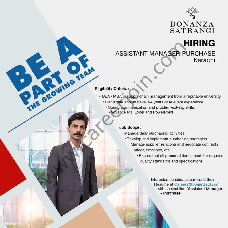 Bonanza Satrangi Jobs Assistant Manager Purchase 