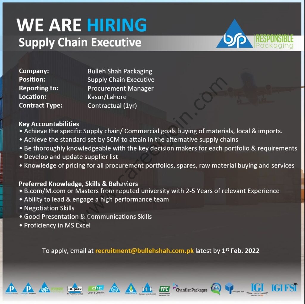 Bulleh Shah Packaging Limited Jobs Supply Chain Executive 01