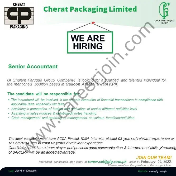 Cherat Packaging Limited Jobs Senior Accountant 01