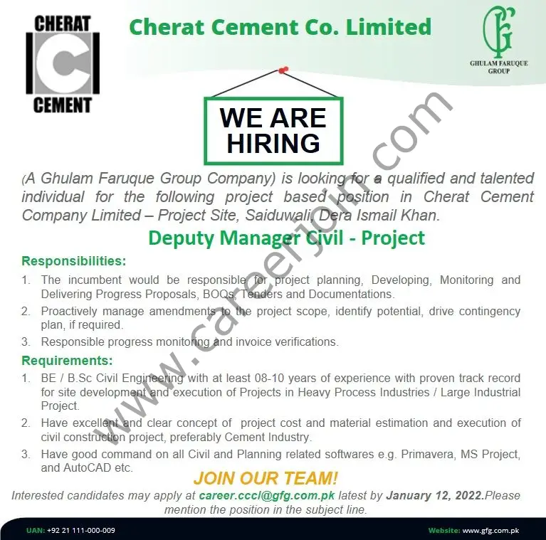 Cherat Cement Company Ltd Jobs Deputy Manager Civil Projects 01