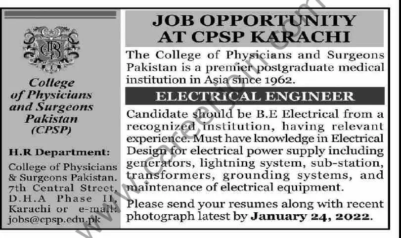 College of Physicians & Surgeons Pakistan CPSP Jobs 09 January 2022 Dawn