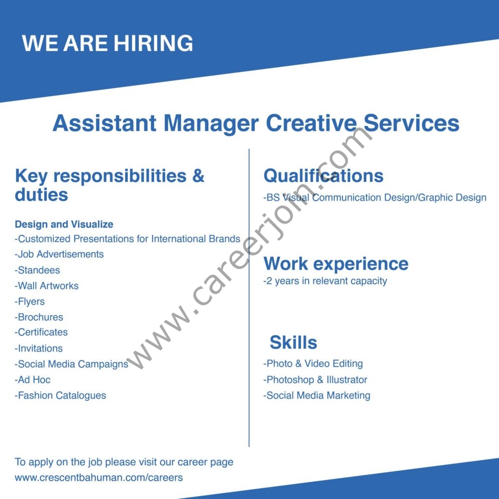 Crescent Bahuman Limited Jobs Assistant Manager Creative Services 01