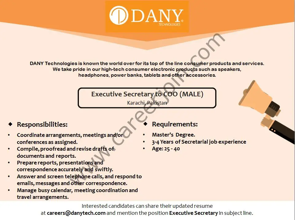 Dany Technologies Jobs Executive Secretary to COO 01