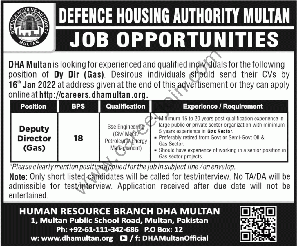 Defence Housing Authority DHA Multan Jobs 09 January 2022 Nawaiwaqt