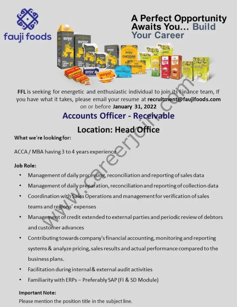 Fauji Foods Limited Jobs Accounts Officer Receivable 01
