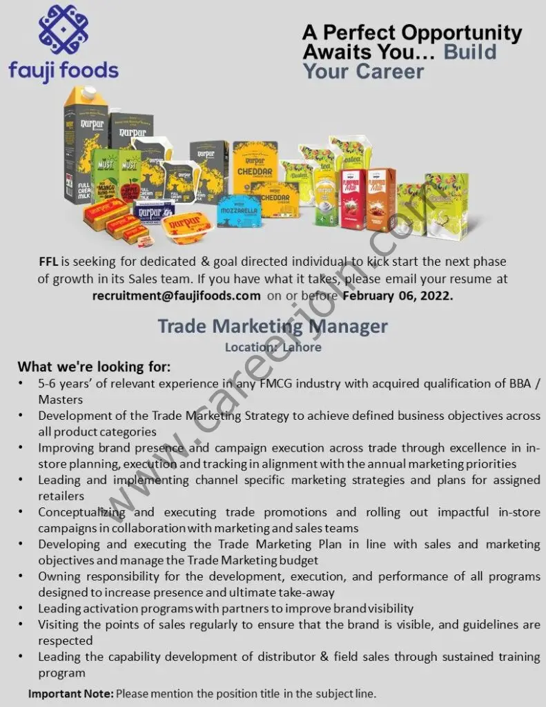 Fauji Foods Limited FFL Jobs Trade Marketing Manager 01