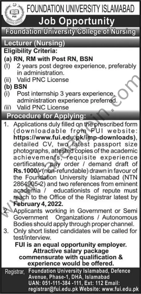 Foundation University Islamabad Jobs 30 January 2022 Express