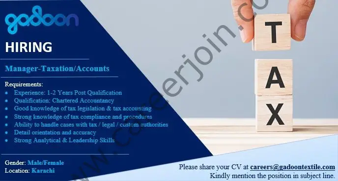 Gadoon Textile Mills Limited Jobs Manager Taxation / Accounts 01