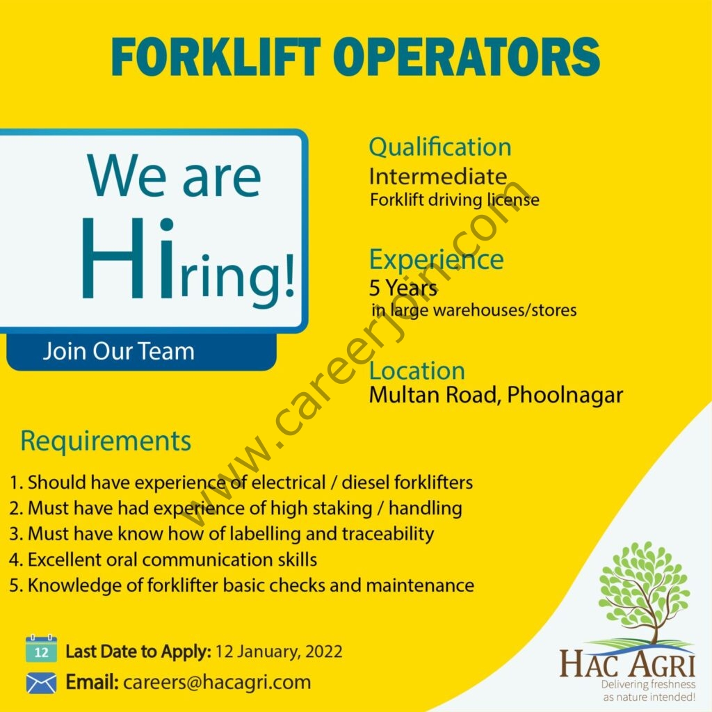 HAC Agri Pvt Ltd Jobs Forklift Operators 01