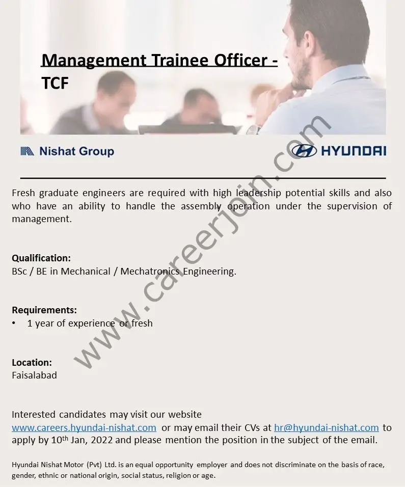 Hyundai Nishat Group Jobs Management Trainee Officer TCF 01