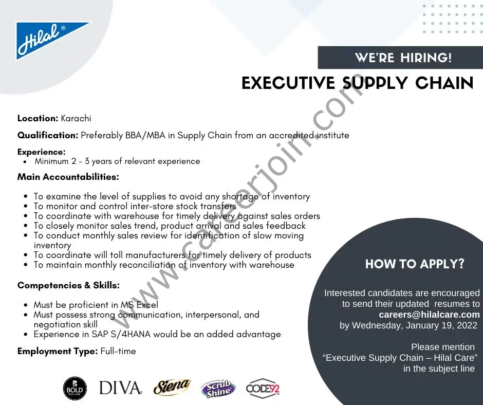 Hilal Care Pvt Ltd Jobs Executive Supply Chain  01