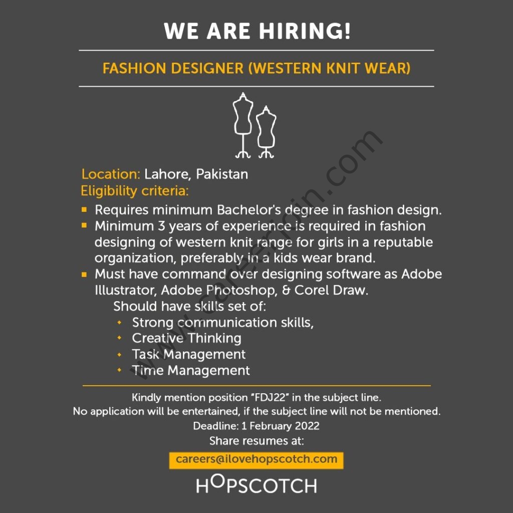 Hopscotch Pakistan Jobs Fashion Designer 01