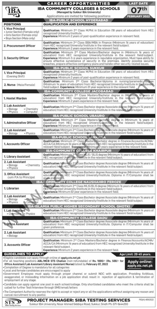 IBA Community Colleges & Schools Jobs 16 January 2022 Express