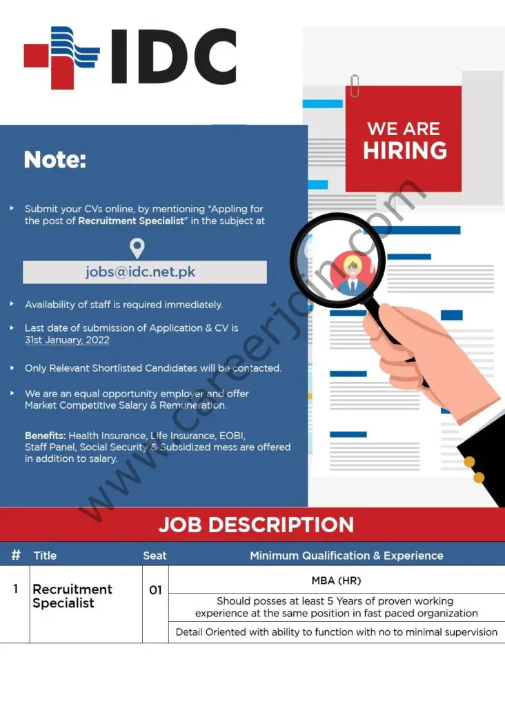 Islamabad Diagnostic Centre IDC Pvt Ltd Jobs Recruitment Specialist 01