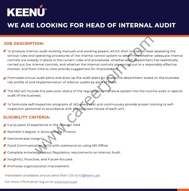 Keenu Pakistan Jobs Head of Internal Audit 01