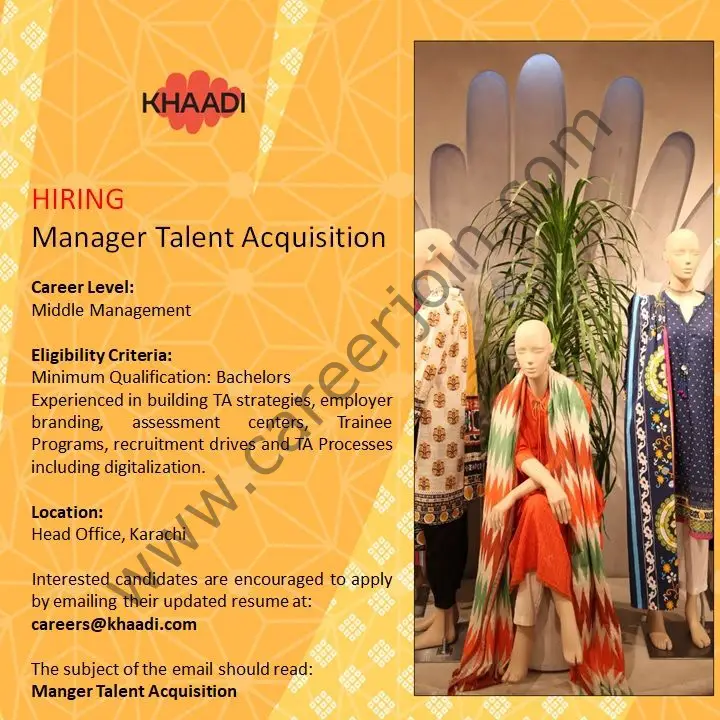 Khaadi SMC Pvt Ltd Jobs Manager Talent Acquisition 01