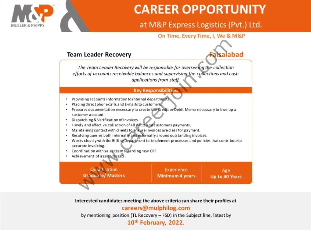 M&P Express Logistics Pvt Ltd Jobs Team Leader Recovery 01