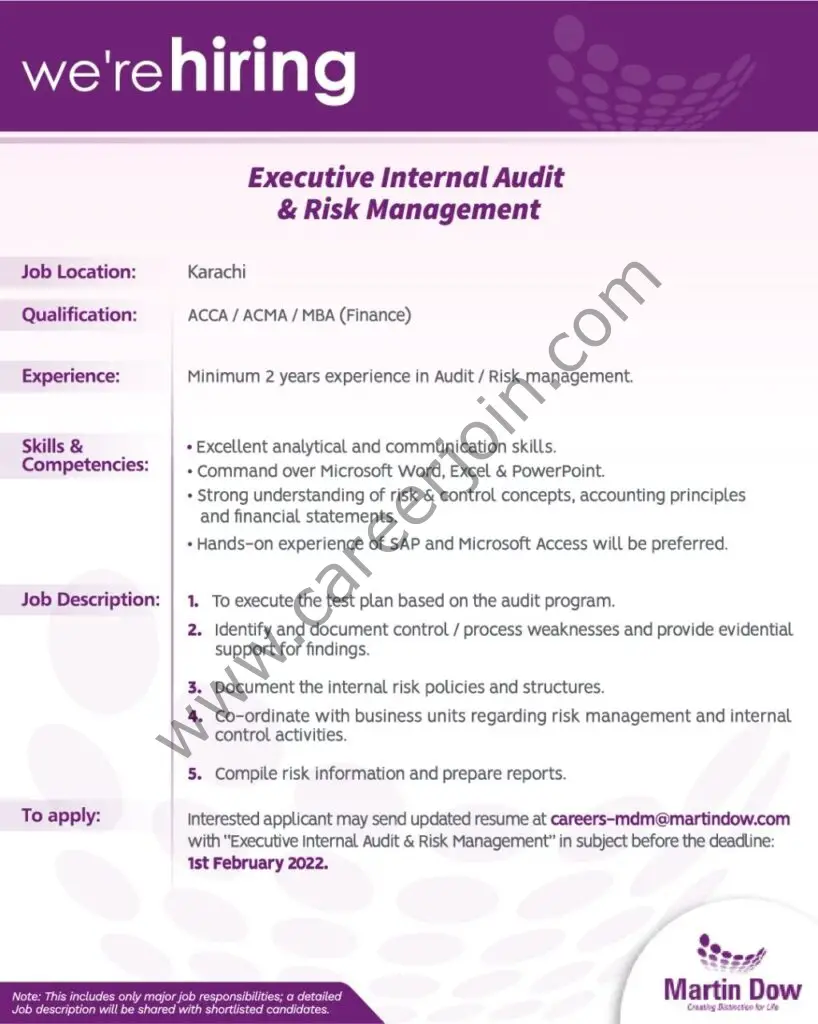 MartinDow Marker Limited Jobs Executive Internal Audit & Risk Management  01