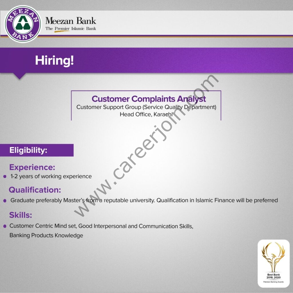 Meezan Bank Jobs Customer Complaints Analyst 01