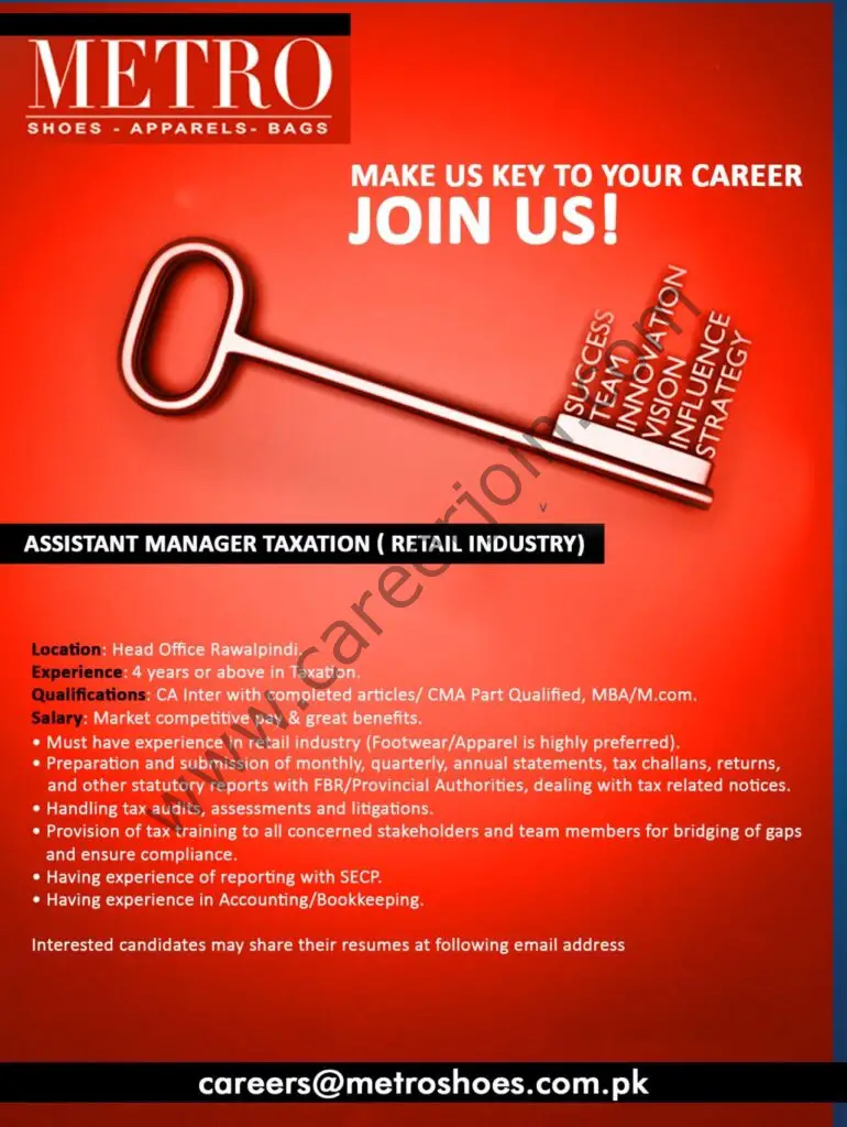 Metro Shoes Jobs Assistant Manager Taxation 01