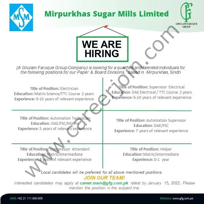 Mirpurkhas Sugar Mills Limited Jobs January 2022 01