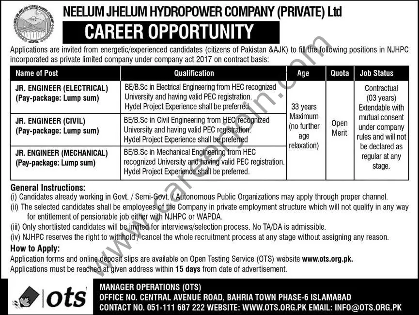 Neelum Jhelum Hydropower Company Pvt Ltd Jobs 02 January 2022 Express