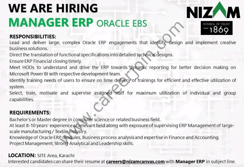 Nizam Sons Pvt Ltd Jobs Manager ERP 01