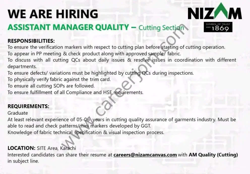 Nizam Sons Pvt Ltd Jobs Assistant Manager Quality 01