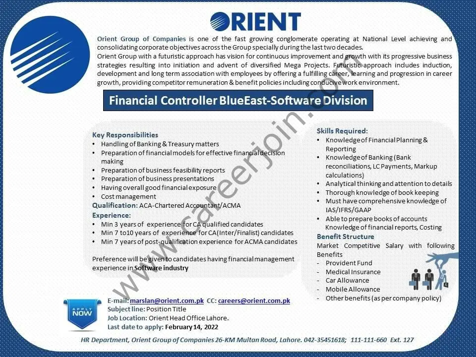 Orient Group Of Companies Jobs Financial Controller 01