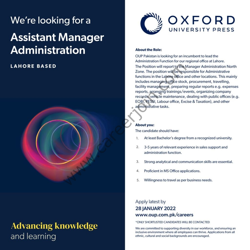 Oxford University Press OUP Jobs Assistant Manager Administration 01