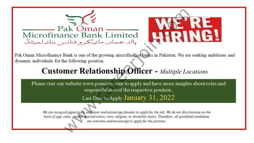 Pak Oman Microfinance Bank Ltd Jobs January 2022 01