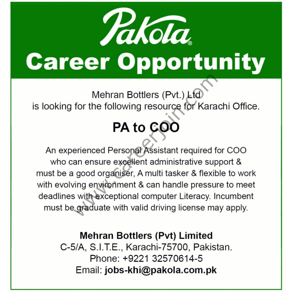 Mehran Bottlers Pvt Ltd Pakola Jobs January 2022 01