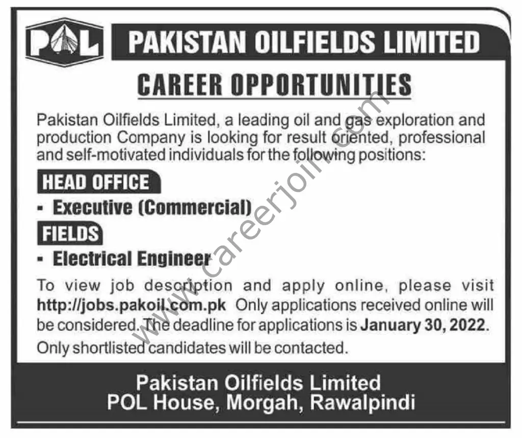 Pakistan Oilfields Ltd POL Jobs 23 January 2022 Dawn