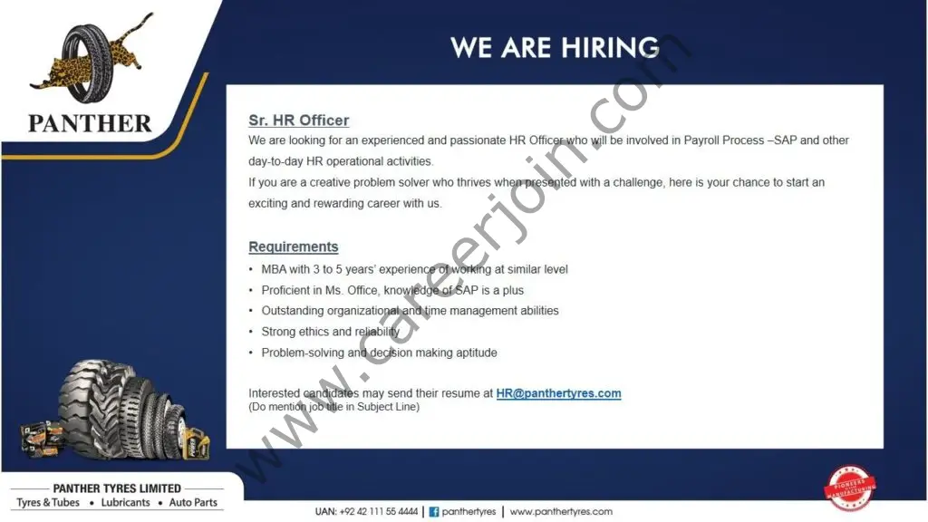 Panther Tyres Limited Jobs Senior HR Officer 01