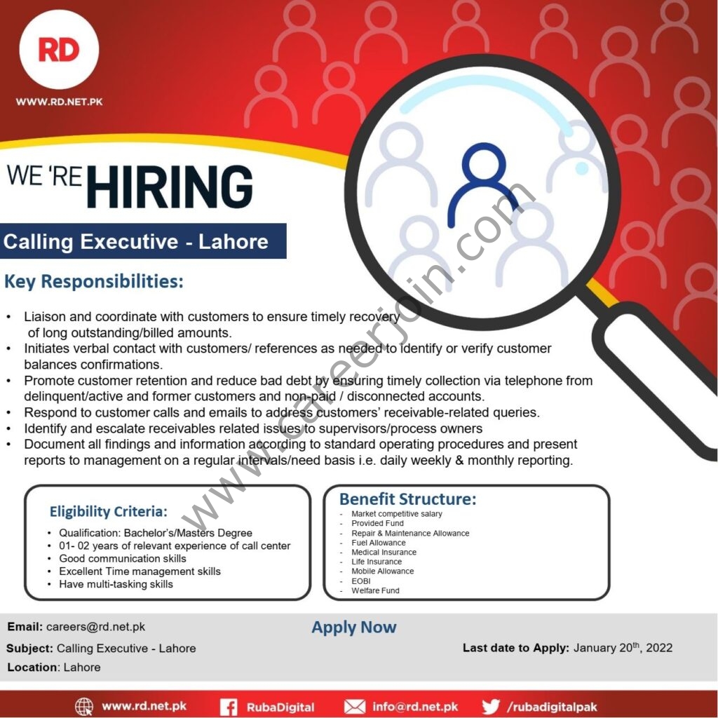 RD Ruba Digital Pvt Ltd Jobs Calling Executive 01