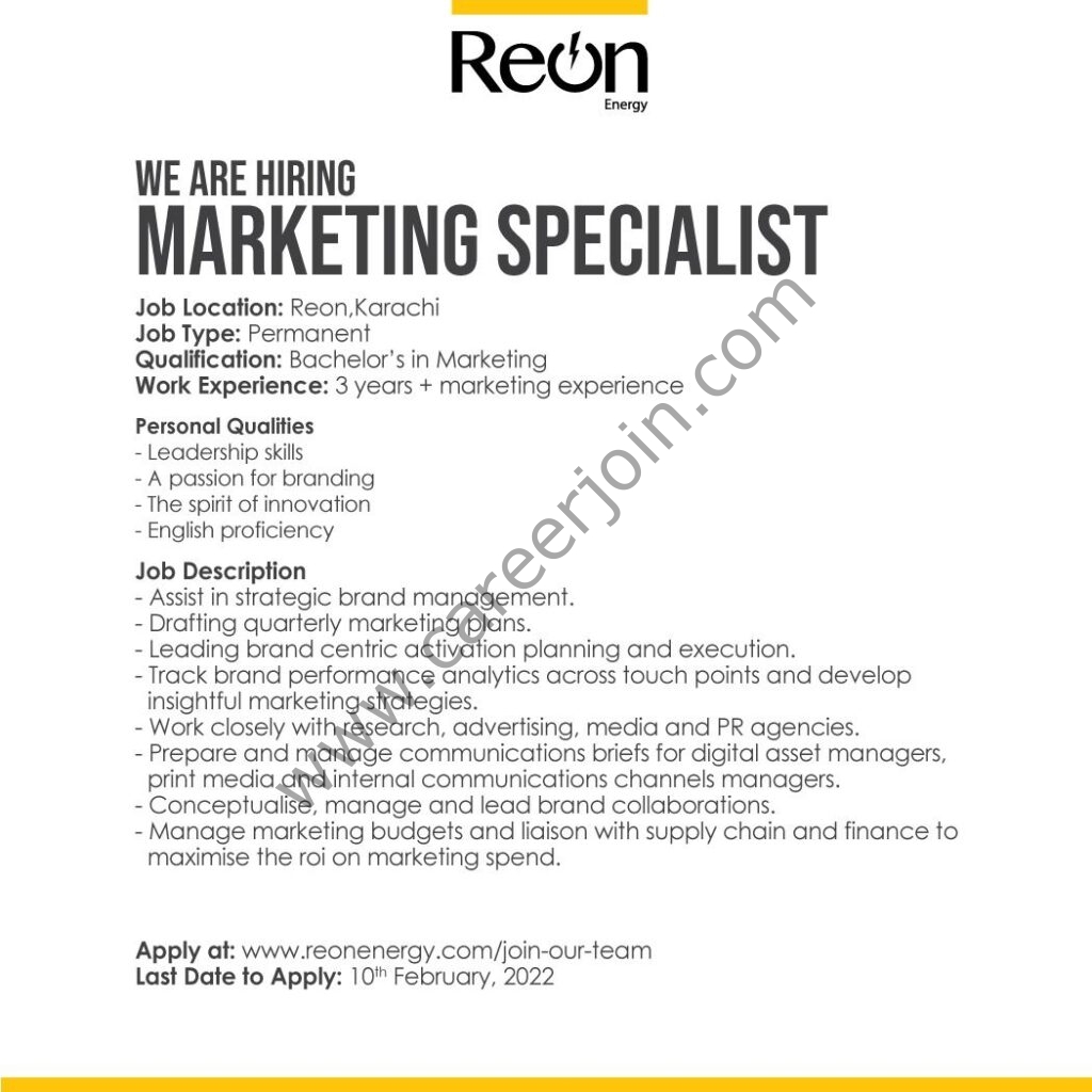 Reon Energy Limited Jobs Marketing Specialist 01