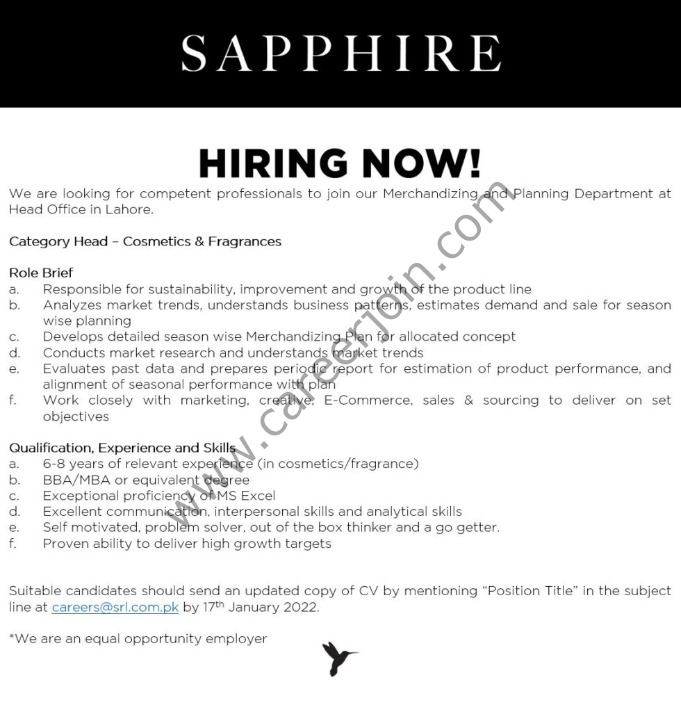 Sapphire Retail Limited SRL Jobs January 2022 01