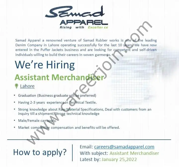 Samad Apparel Pvt Ltd Jobs January 2022 02
