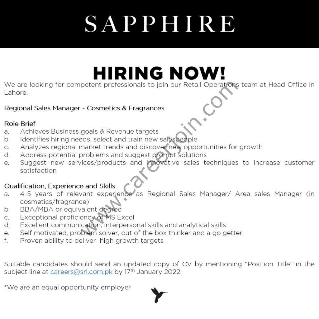 Sapphire Retail Limited SRL Jobs January 2022 02