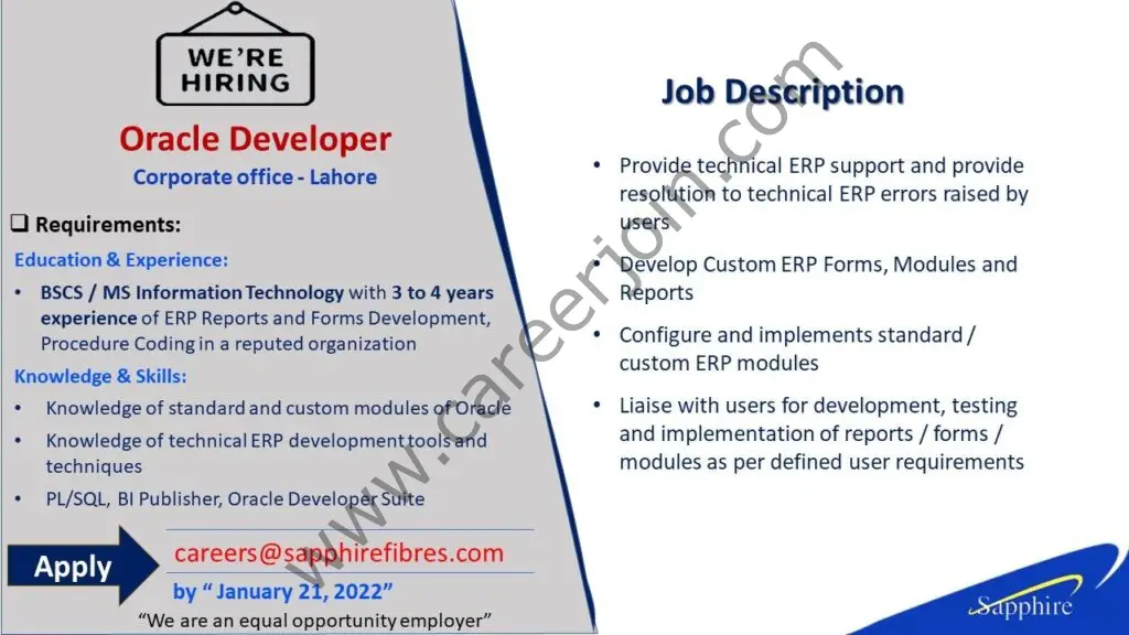 Sapphire Fibres Limited Jobs January 2022 03