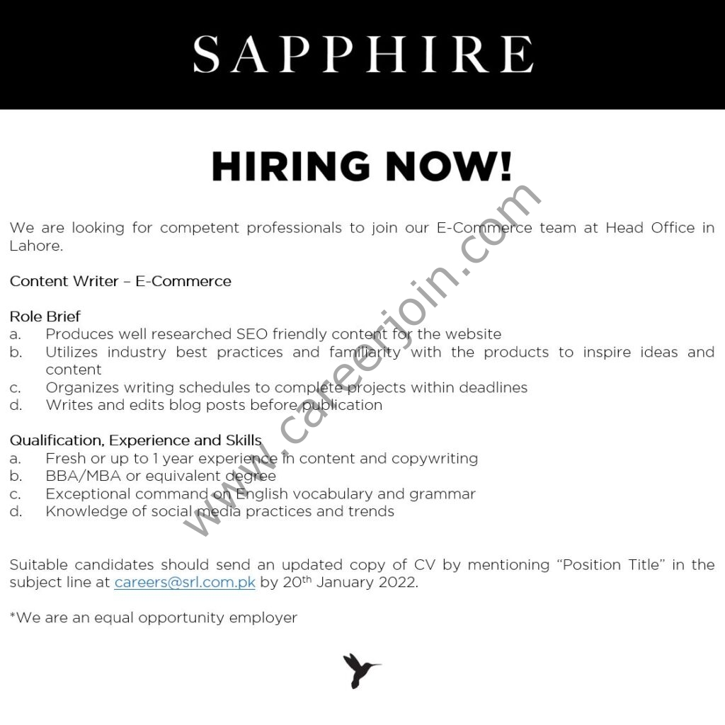 Sapphire Retail Limited Jobs Content Writer Ecommerce 01
