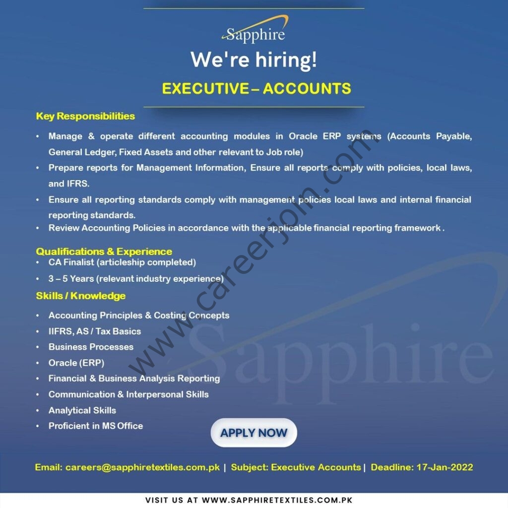 Sapphire Textile Mills Limited Jobs Executive Accounts 01