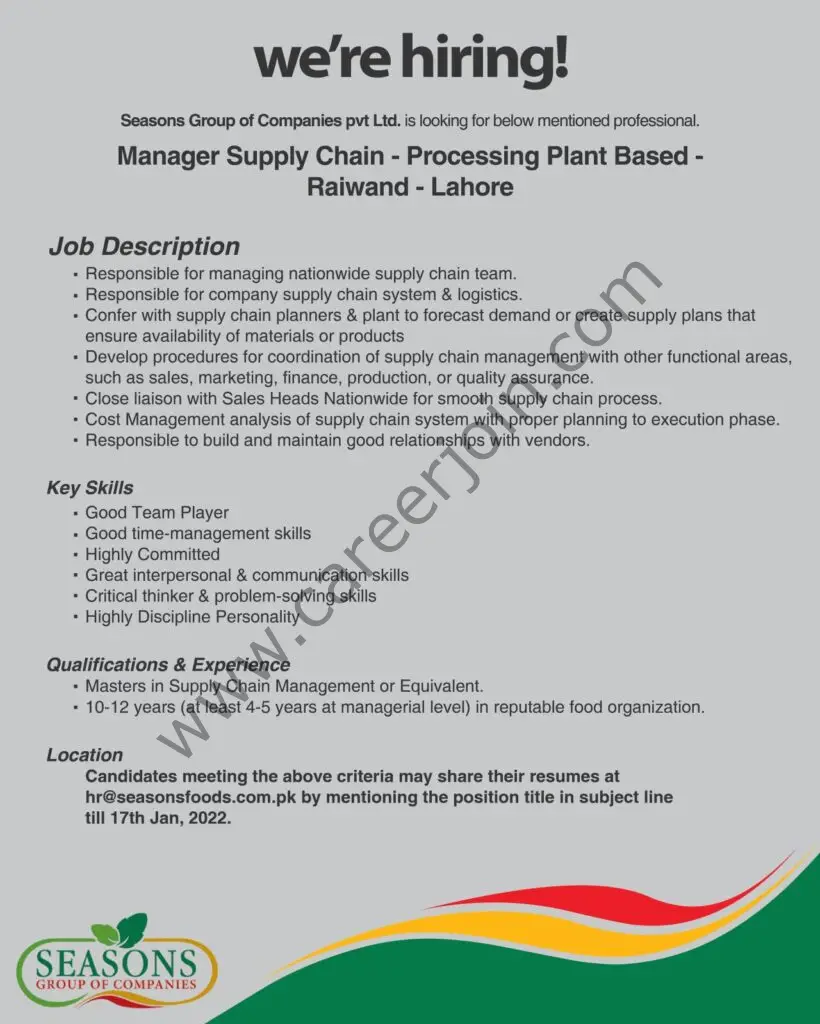 Seasons Group Of Companies Pvt Ltd Jobs Manager Supply Chain 01